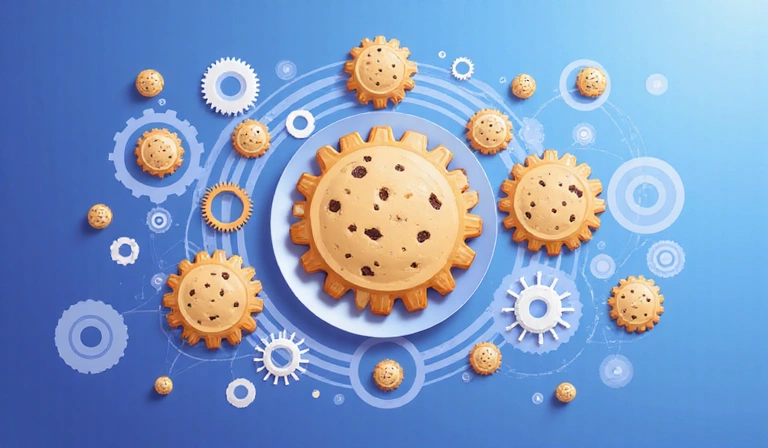 Illustrazione di ingranaggi o di un'interfaccia utente personalizzata che rappresenta i cookie di funzionalità