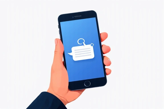 Illustrazione di una mano che tiene un telefono con un'icona di messaggio, che simboleggia il contatto e la comunicazione.