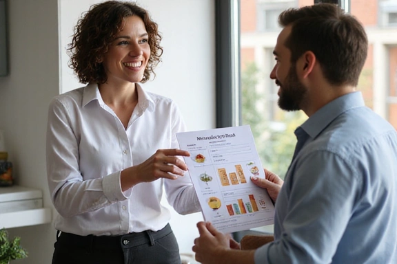 Nutrizionista che spiega un piano alimentare a un cliente